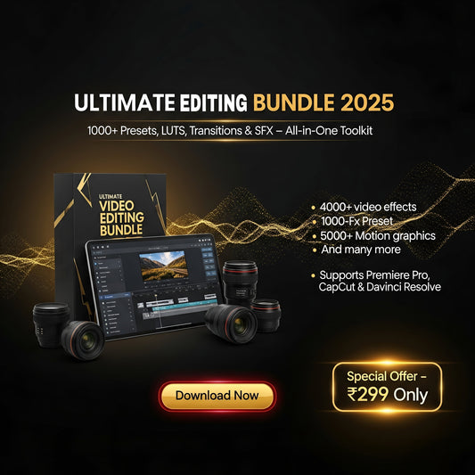 Ultimate Video Editing Bundle 2025 | 1000+ Presets, Transitions, LUTs & SFX for Premiere Pro, After Effects, DaVinci Resolve & CapCut Growpack
